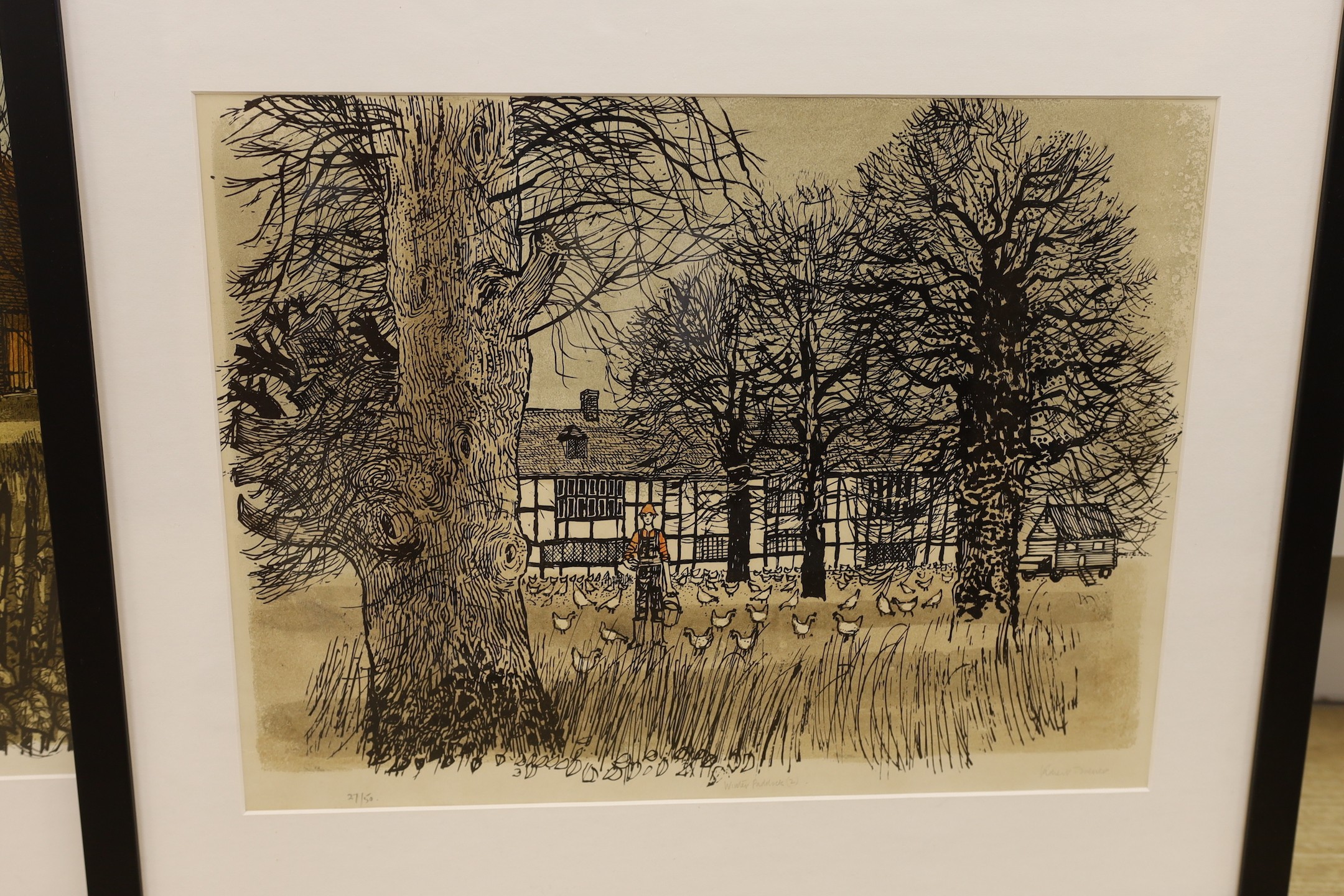 Robert Tavener (1920-2004) four lithographs, ‘Winter Paddock (2)’ 27/50, Glynde - Sussex’, ‘Churchyard and Downs, Glynde - Sussex’, ‘Old Farm and Barn’, all signed in pencil, largest 43 x 59cm